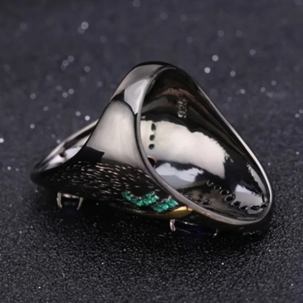 "925 Silver Plated Purple Green Antique Wedding Rings, FB16FA1388-6 - Picture 2 of 6